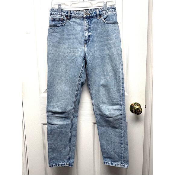 Monki Kimono High Relaxed 100% Cotton Mom Jeans Light Wash Women’s Size 28 - Picture 2 of 8